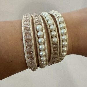 Elegant Pearl and Crystal Bracelet Set